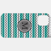 Coques Case-Mate iPhone Monogramme Turquoise et Grey Chevron Zigzag (Verso (horizontal))