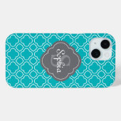Coques Case-Mate iPhone Monogramme Turquoise et gris Arabesque Motif (Verso (horizontal))