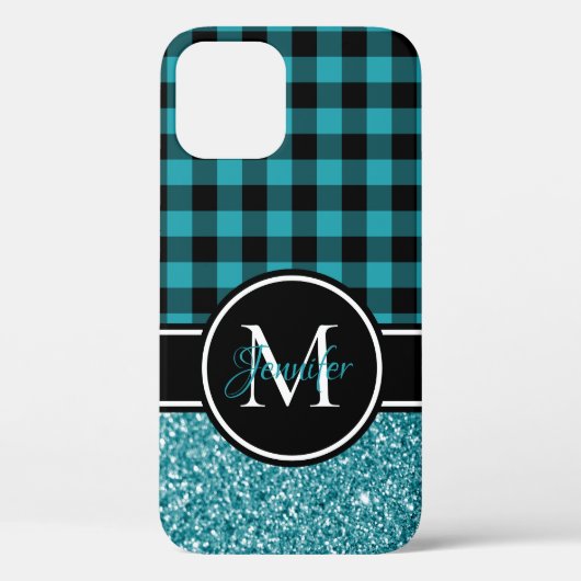 Coques Case-Mate iPhone Monogramme Turquoise et noir de Parties scintillan (Verso)