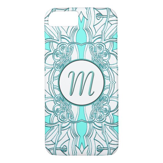 Coques Case-Mate iPhone Monogramme turquoise et turquoise (Dos)