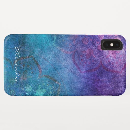 Coques Case-Mate iPhone Monogramme Turquoise et vert Lotus Flower (Dos (Horizontal))