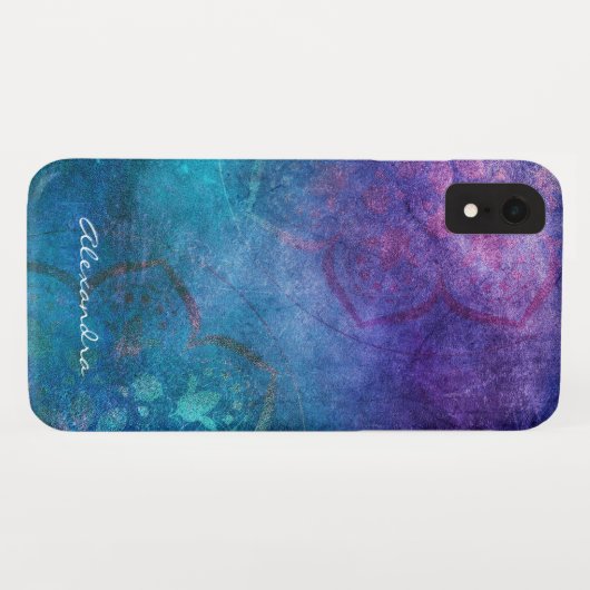 Coques Case-Mate iPhone Monogramme Turquoise et vert Lotus Flower (Dos (Horizontal))