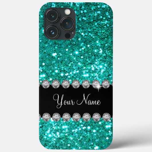 Coques Case-Mate iPhone Monogramme Turquoise Faux Bling (Verso)