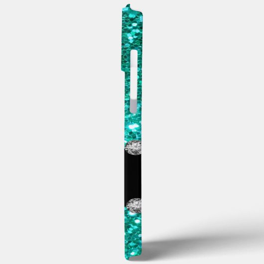 Coques Case-Mate iPhone Monogramme Turquoise Faux Bling (Verso / Gauche)