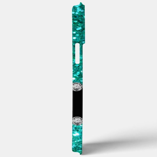 Coques Case-Mate iPhone Monogramme Turquoise Faux Bling  (Verso / Droite)