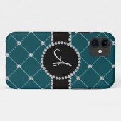 Coques Case-Mate iPhone Monogramme turquoise foncé carreau (Dos (Horizontal))