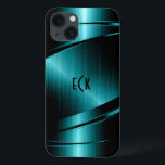 Coques Pour iPhone Monogramme Turquoise Green Metallic Design<br><div class="desc">Design métallique vert turquoise élégant, look en acier inoxydable avec lignes dynamiques. monogramme personnalisable et optionnel. Il est disponible sur d'autres produits. Pas du métal réel mais image de la texture métallique. Si vous avez besoin d'aide pour customiser, changer de couleur ou autre chose à l'un de mes designs, contactez...</div>