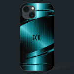 Coques Pour iPhone Monogramme Turquoise Green Metallic Design<br><div class="desc">Design métallique vert turquoise élégant, look en acier inoxydable avec lignes dynamiques. monogramme personnalisable et optionnel. Il est disponible sur d'autres produits. Pas du métal réel mais image de la texture métallique. Si vous avez besoin d'aide pour customiser, changer de couleur ou autre chose à l'un de mes designs, contactez...</div>