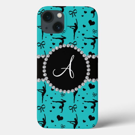Coques Case-Mate iPhone Monogramme turquoise gymnastique coeurs arcs (Verso)