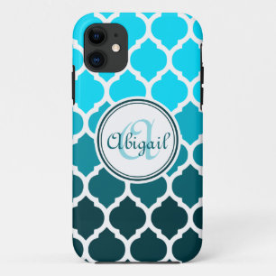 Coque iPhone 11 Monogramme Turquoise Ombre Motif marocain du treil
