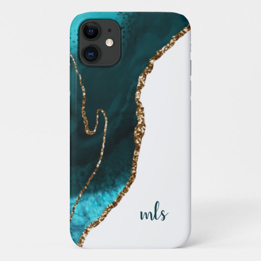 Coques Case-Mate iPhone Monogramme Turquoise Parties scintillant d'argent (Dos)