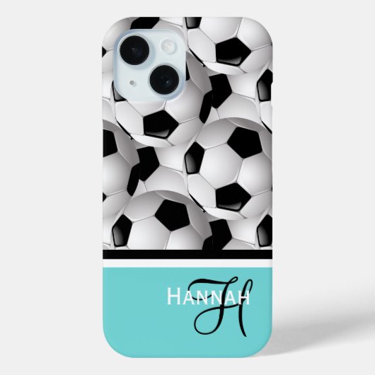 Coques Case-Mate iPhone Monogramme Turquoise Soccer Motif de balle (Verso)