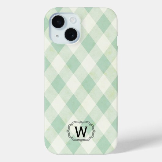 Coques Case-Mate iPhone Monogramme unique encadré sur la menthe et la En v (Verso)