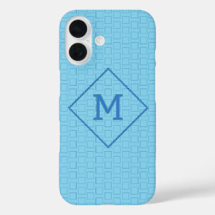 Coques iPhone 16 Monogramme unique sur les boîtes bleues arrière-pl