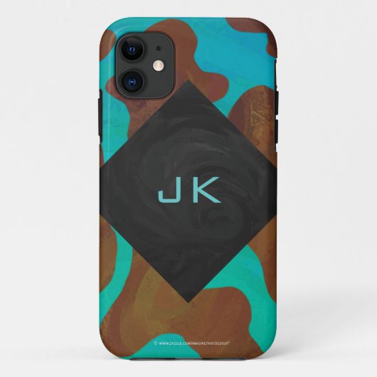 Coques Case-Mate iPhone Monogramme Vache Impression Brown et Turquoise (Dos)