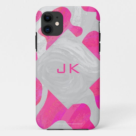 Coques Case-Mate iPhone Monogramme Vache rose et blanc chaud (Dos)