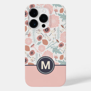Coque Pour iPhone 14 Pro Monogramme végétal à crème rose mignonne