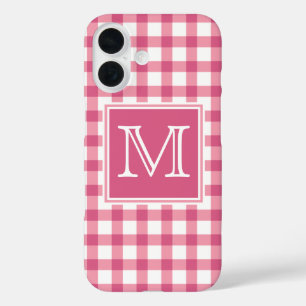 Coques iPhone 16 Monogramme Vérificateur En vichy plaid rose mou