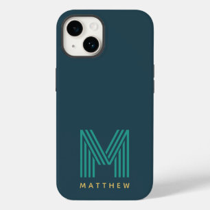Coque Pour iPhone 14 Monogramme vert bleu minimaliste gras