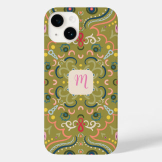 Coque Pour iPhone 14 Monogramme vert clair et coloré