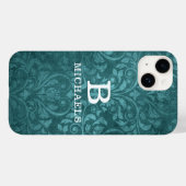 Coques Case-Mate iPhone Monogramme Vert Damassé Fleurs Nom Personnalisé (Verso (horizontal))