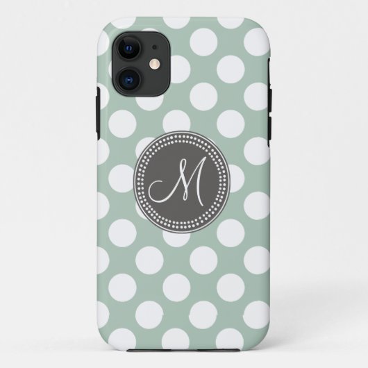 Coques Case-Mate iPhone Monogramme vert en bon état de point de polka (Dos)
