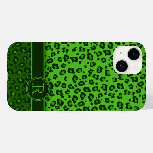 Coques Case-Mate iPhone monogramme vert léopard (Verso (horizontal))