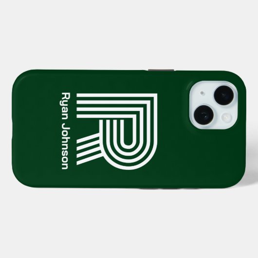 Coques Case-Mate iPhone Monogramme vert moderne (Verso (horizontal))