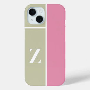 Coque Pour iPhone 15 Monogramme vert moderne PInk