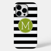 Coques Case-Mate iPhone Monogramme vert Motif rayé noir et blanc (Verso)