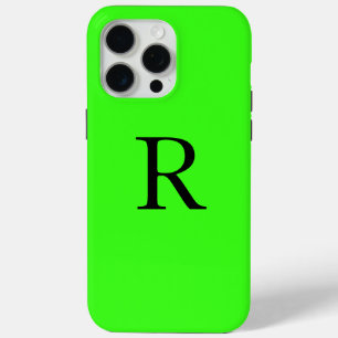 Coque iPhone 15 Pro Max Monogramme vert néon Nom initial Couleur personnal