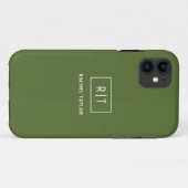 Coques Case-Mate iPhone Monogramme vert olive foncé moderne (Dos (Horizontal))