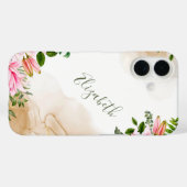 Coques Case-Mate iPhone Monogramme Vert rose Or Floral Encre d'alcool (Verso (horizontal))