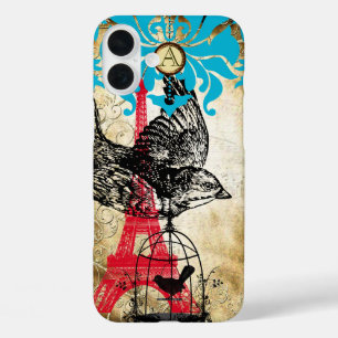 iPhone 16 Plus Case Monogramme Vintage Bird Effiel Tower Damassé iPhon
