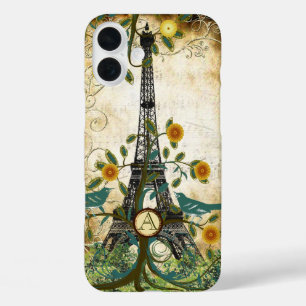 Coques iPhone 16 Plus Monogramme Vintage Bird Tour Eiffel