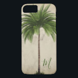 Case-Mate iPhone Case Monogramme Vintage Élégant de palmier tropical<br><div class="desc">L'élégant palmier fait partie de la canopée sur votre initiale ou celle de votre famille. Design Vintage Tropical élégant. Le Palm tree est installé sur un arrière - plan de marbre au champagne.</div>