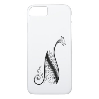 Coque iPhone 7 Monogramme vintage N en noir et blanc