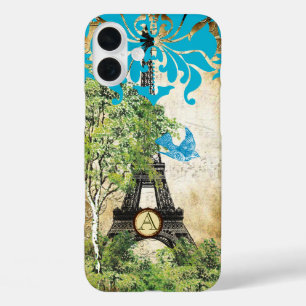 Coques iPhone 16 Plus Monogramme Vintage Oiseaux Effiel Tour Damassé iPh