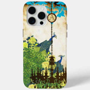 Coque iPhone 15 Pro Max Monogramme Vintage Peacock Chandelier Damask iPhon