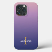 Coques Case-Mate iPhone Monogramme Violet Bleu Ombré Style Nom Script (Verso)