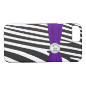 Coques Case-Mate iPhone Monogramme violet, noir, blanc zèbre rayé (Dos (Horizontal))