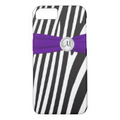 Coques Case-Mate iPhone Monogramme violet, noir, blanc zèbre rayé (Dos)