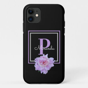 Case-Mate iPhone Case Monogramme violet rose pivoine noir