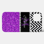 COQUES Case-Mate iPhone MONOGRAMMED DE CHEVRON NOIR DE PURPLE GLITTER (Verso (horizontal))