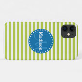 Coques Case-Mate iPhone Monogrammes bleus à rayures de chaux (Dos (Horizontal))