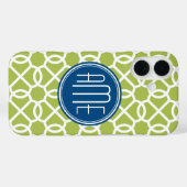Coques Case-Mate iPhone Monogrammes de Motif géométrique vert et bleu de c (Verso (horizontal))