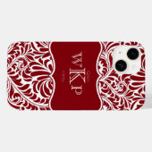Coques Case-Mate iPhone Monogrammes personnalisés Cranberry Damask Pattern (Verso (horizontal))