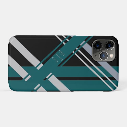 Coques Case-Mate iPhone Monogrammes Retro Gris noir Vert Turquoise (Dos (Horizontal))