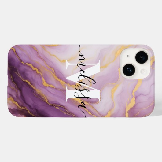 Coques Case-Mate iPhone Monographie Abstraite en marbre violet (Verso (horizontal))