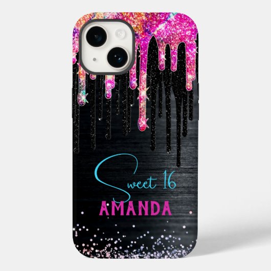 Coques Case-Mate iPhone Monographie d'anniversaire de parties scintillant  (Verso)